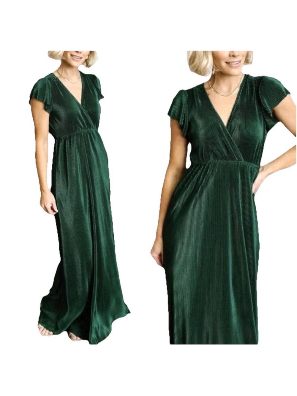 Baltic Born Athena Pleated Maxi Dress Forest Green Large NWT